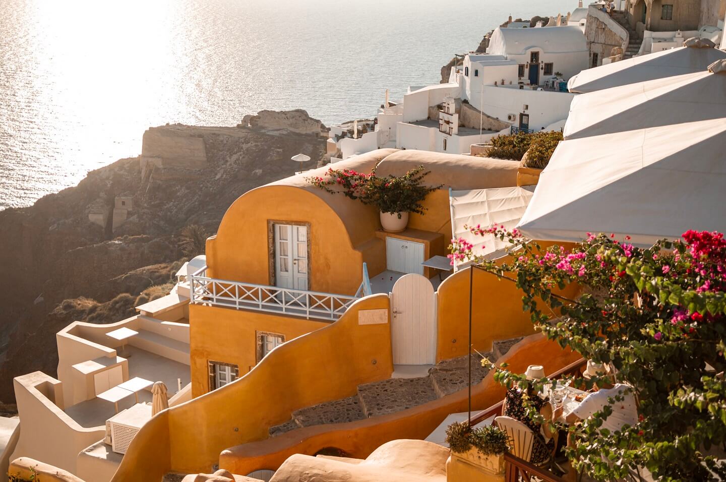 Yellow houses in Santorini, Greece in Oia