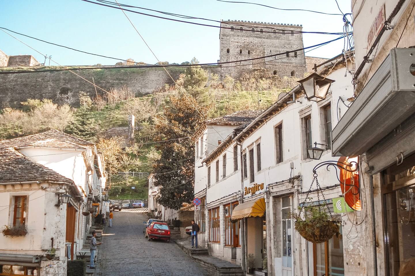 Street with castle view in Albania