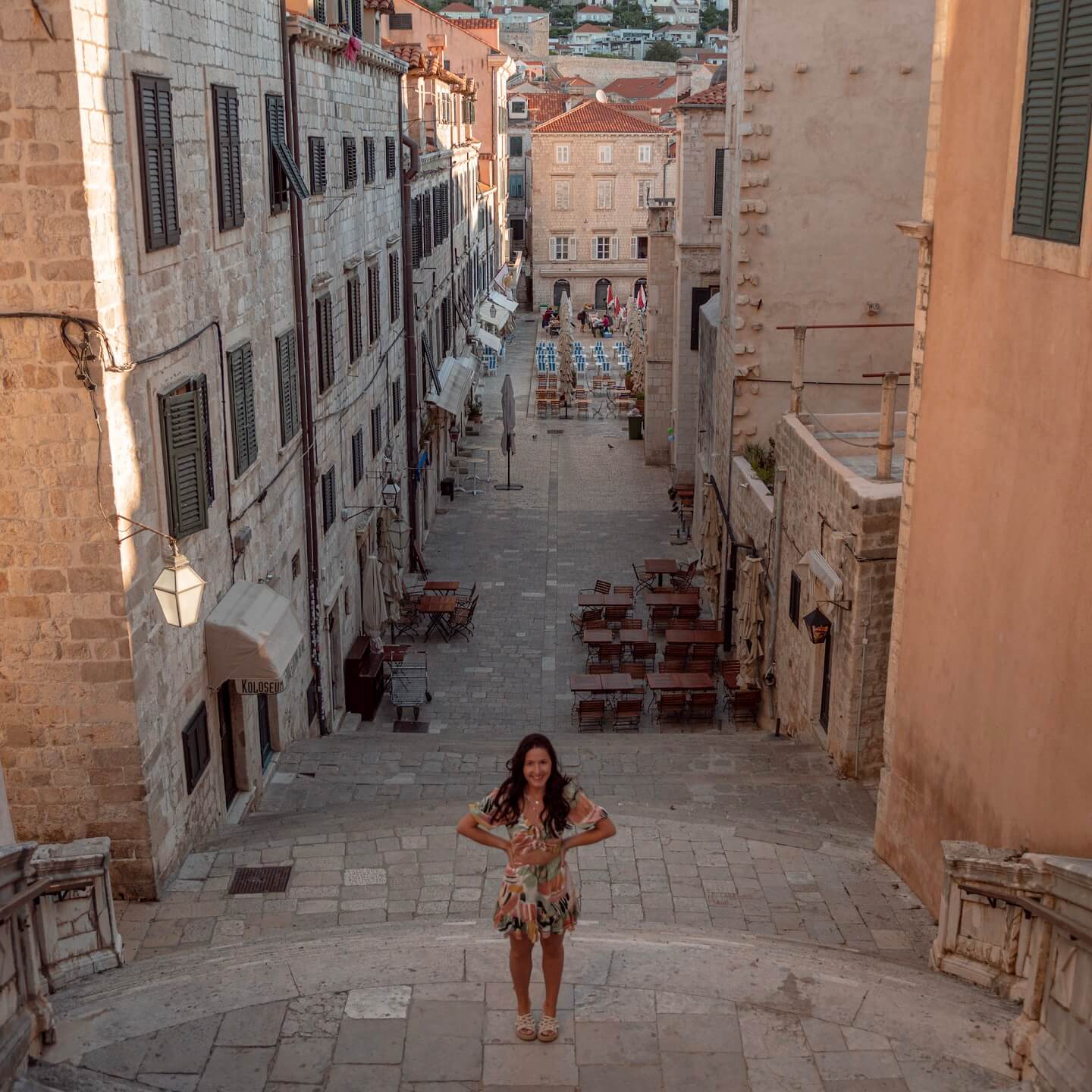 Girl standing on the stairs in Old Town Dubrovnik