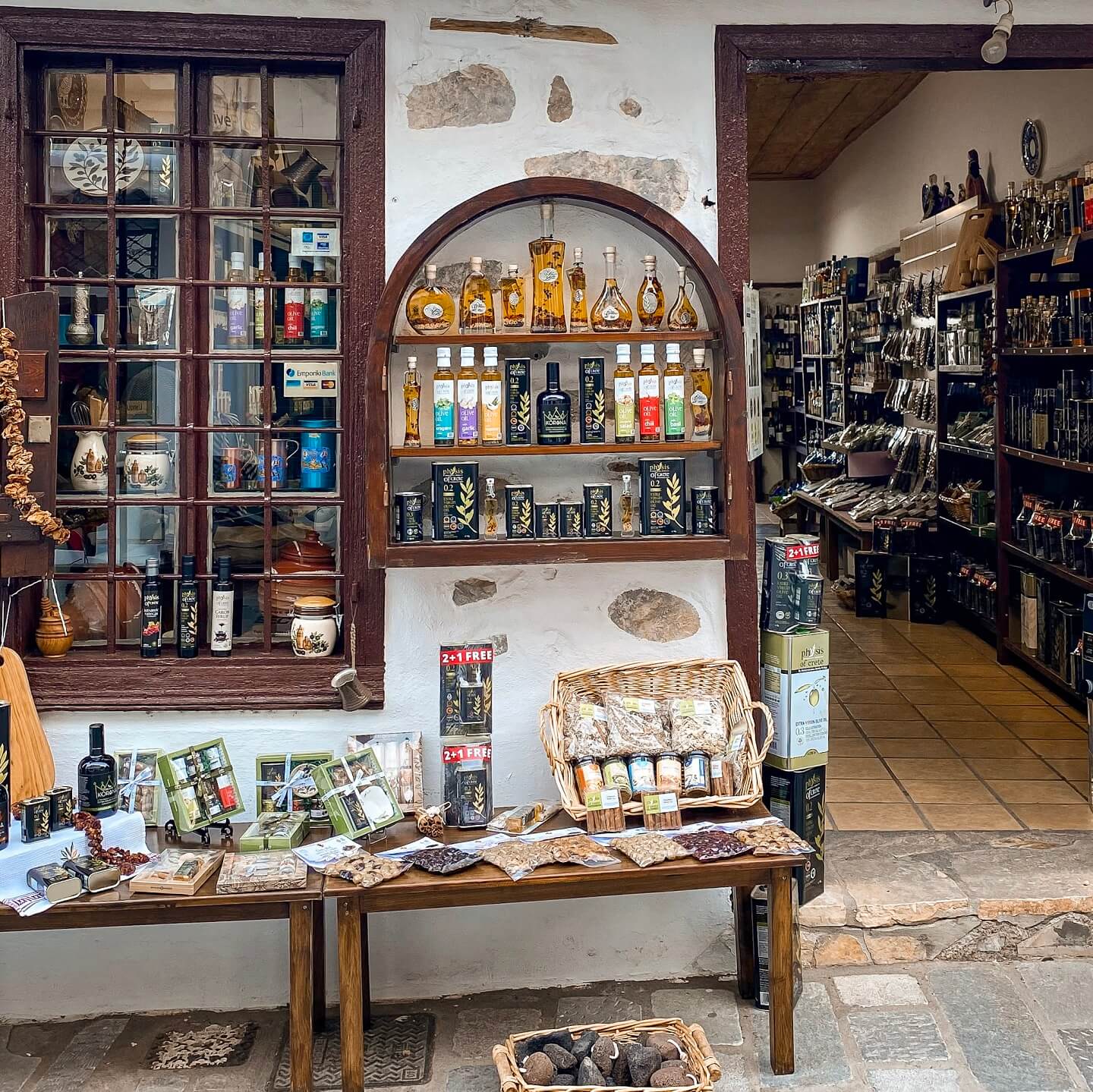 Shop with selection of olive oil in Kritsa Crete