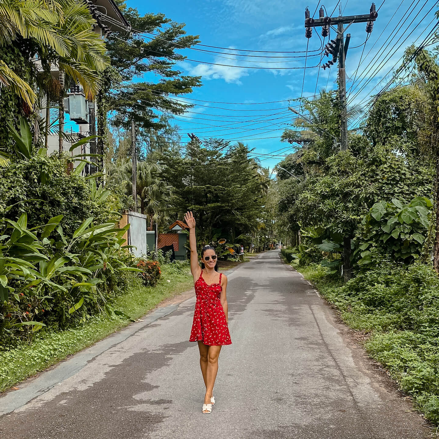 Khao Lak Jungle Road Girl Posing In Red Dress