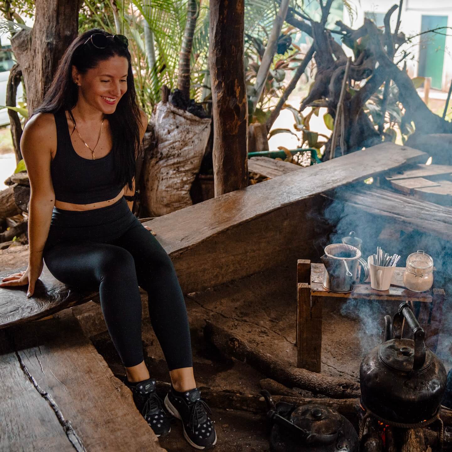Stella making traditional coffee at Doi Inthanon National Park