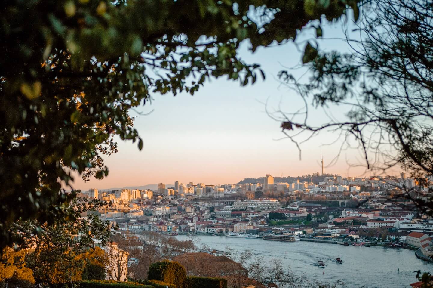 Sunset view of whole Porto and river from the top or park.