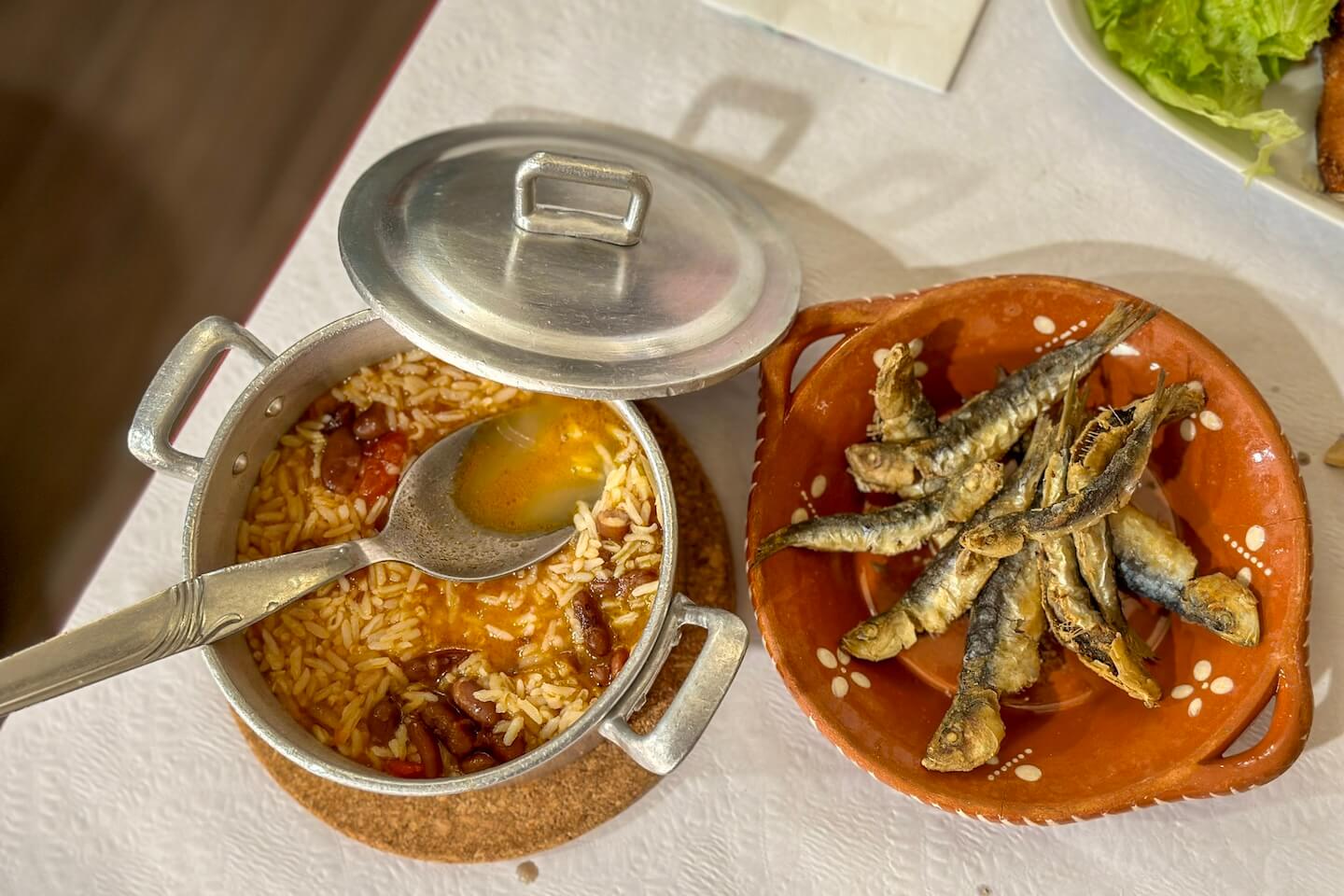 Rice and fish in Porto restaurant