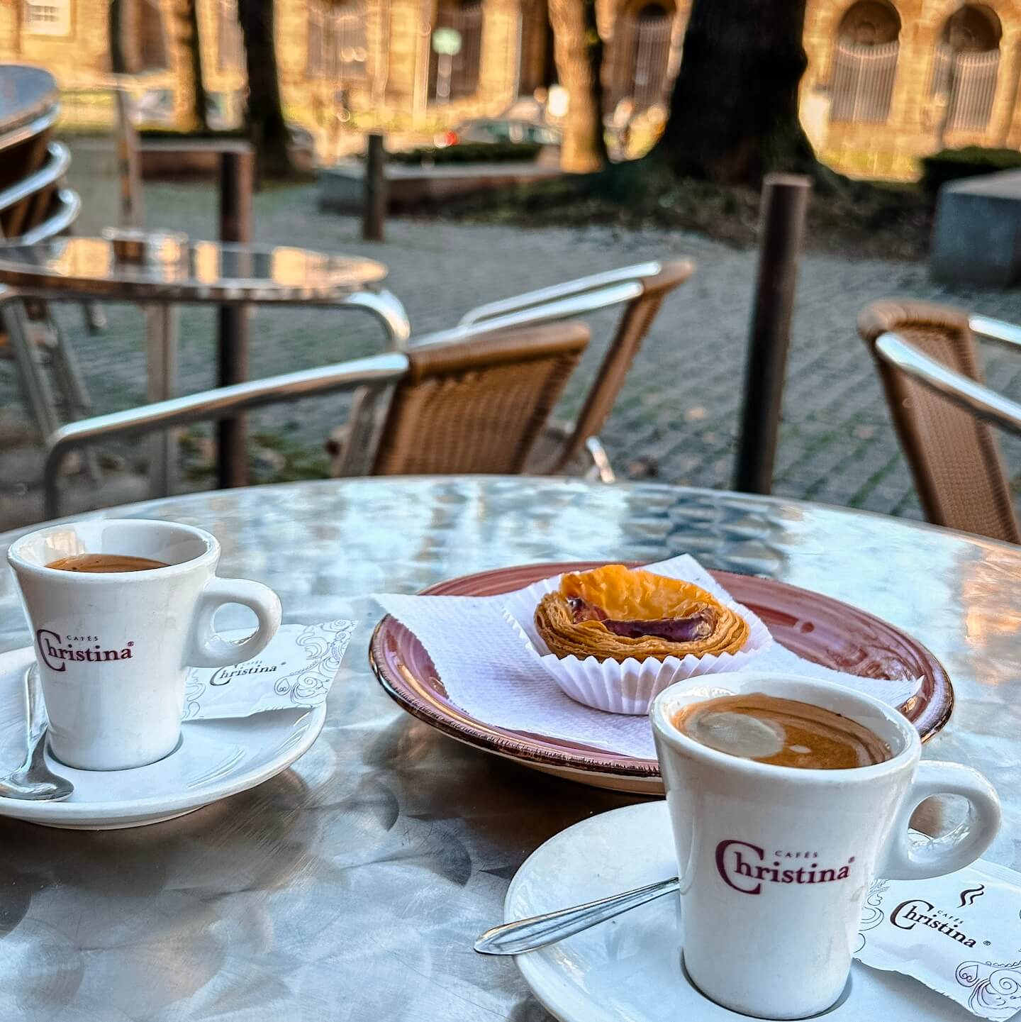 Two coffees and pastry in Porto
