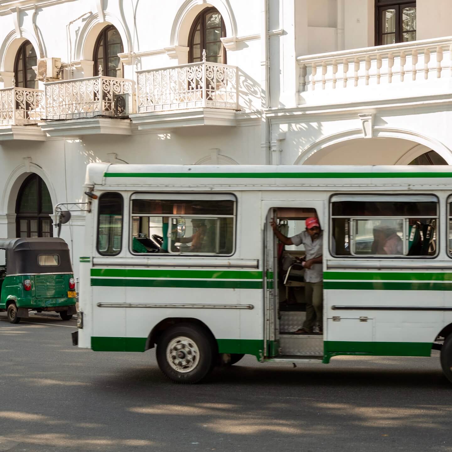 White and green bus in Kandy, Sri Lanka