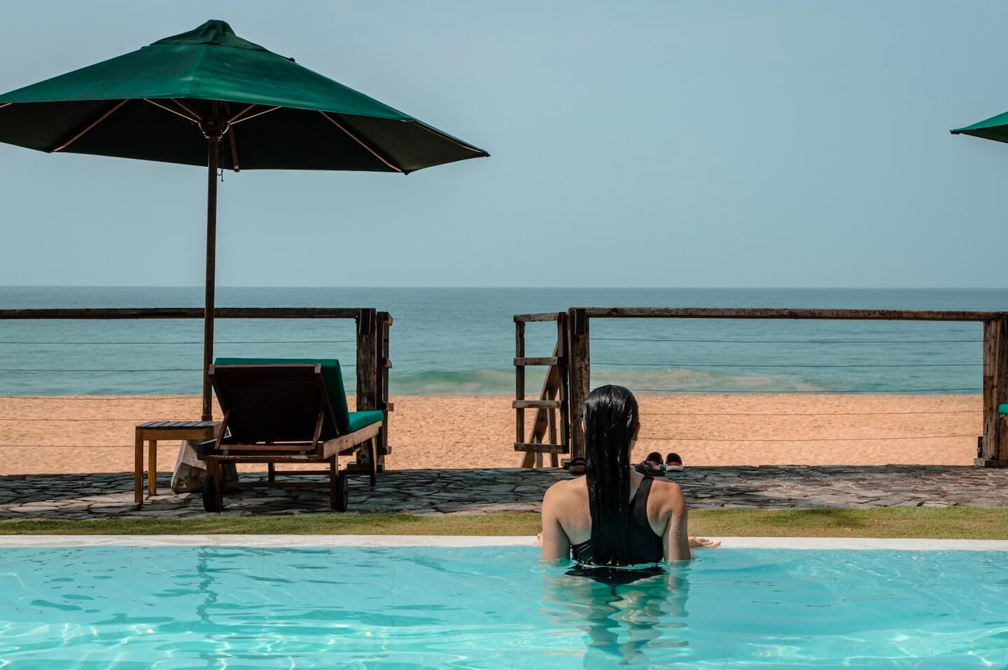Pool with beach view in Hikkaduwa Sri Lanka