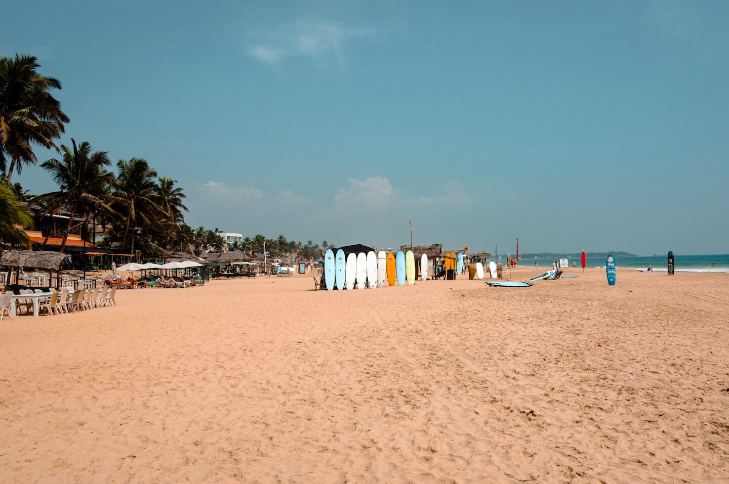 Surfing boards on the beach in Sri Lanka.
