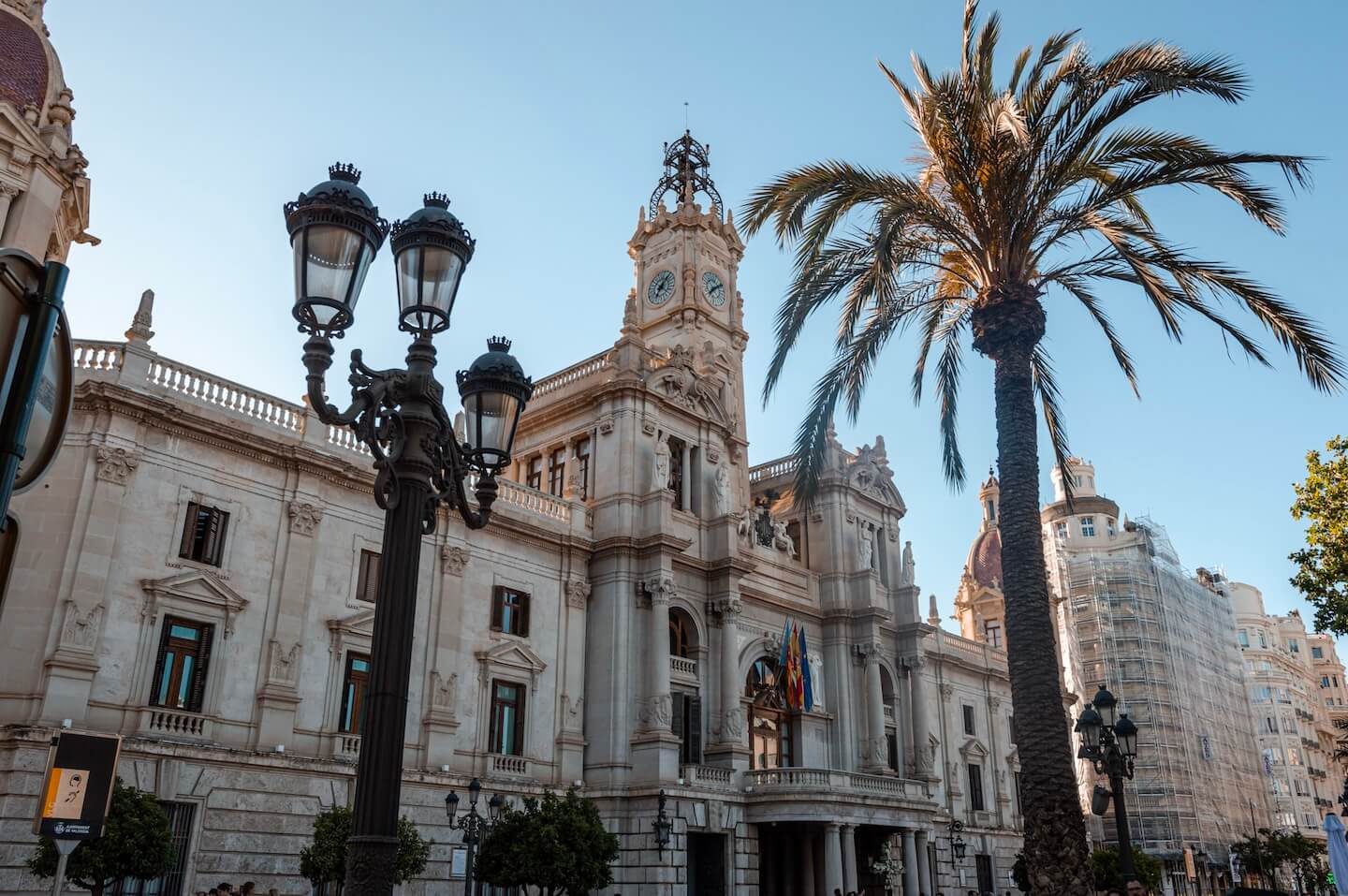 Valencia city building with palm trees